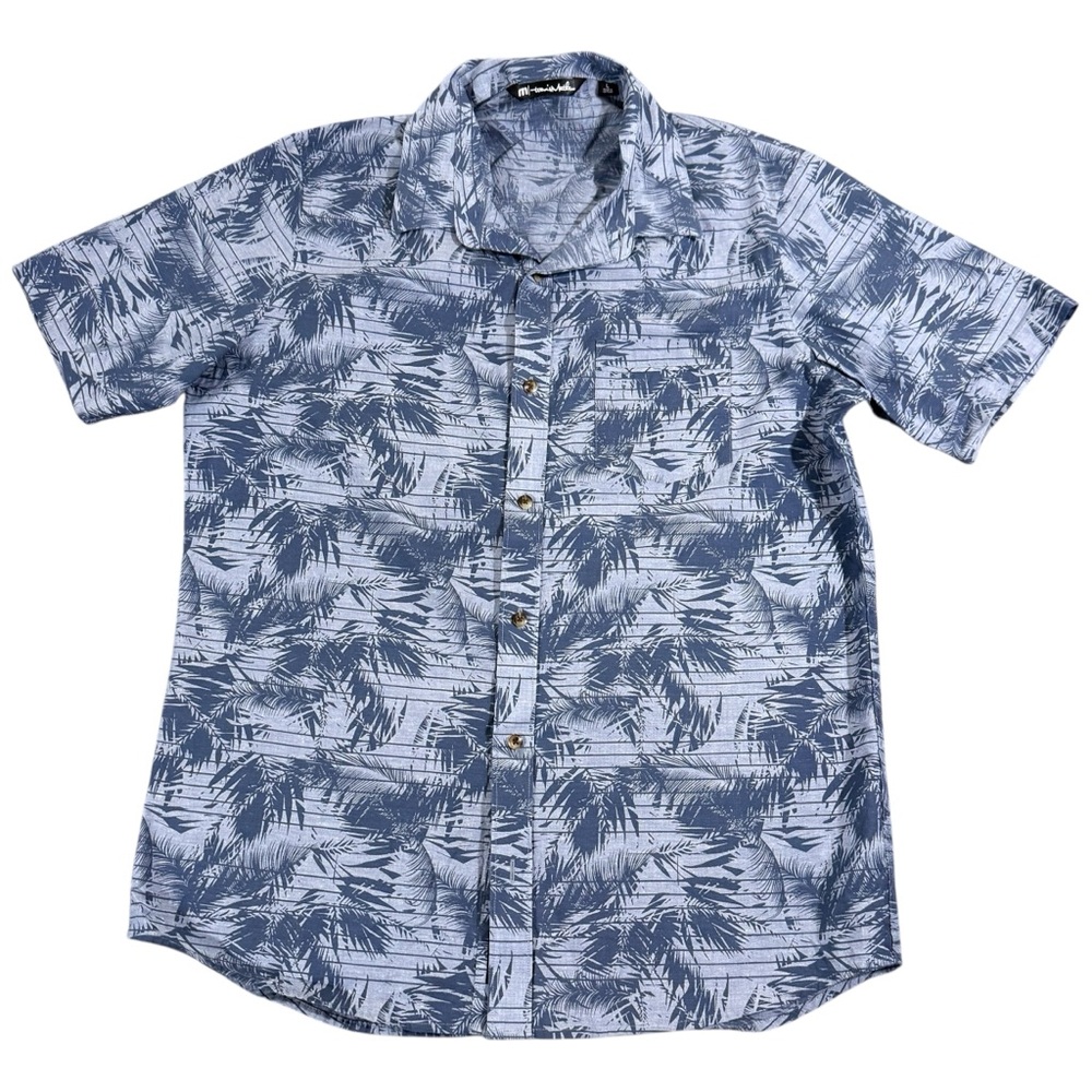 Travis Mathew Hawaiian Button Up Shirt Men’s Large Floral Print Blue
